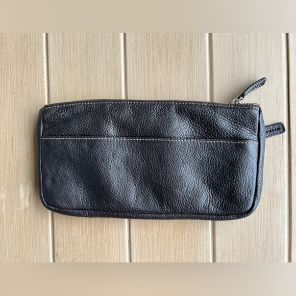 Levenger Bomber Jacket Brown Pebble Leather Zipped Pouch - Picture 2 of 8